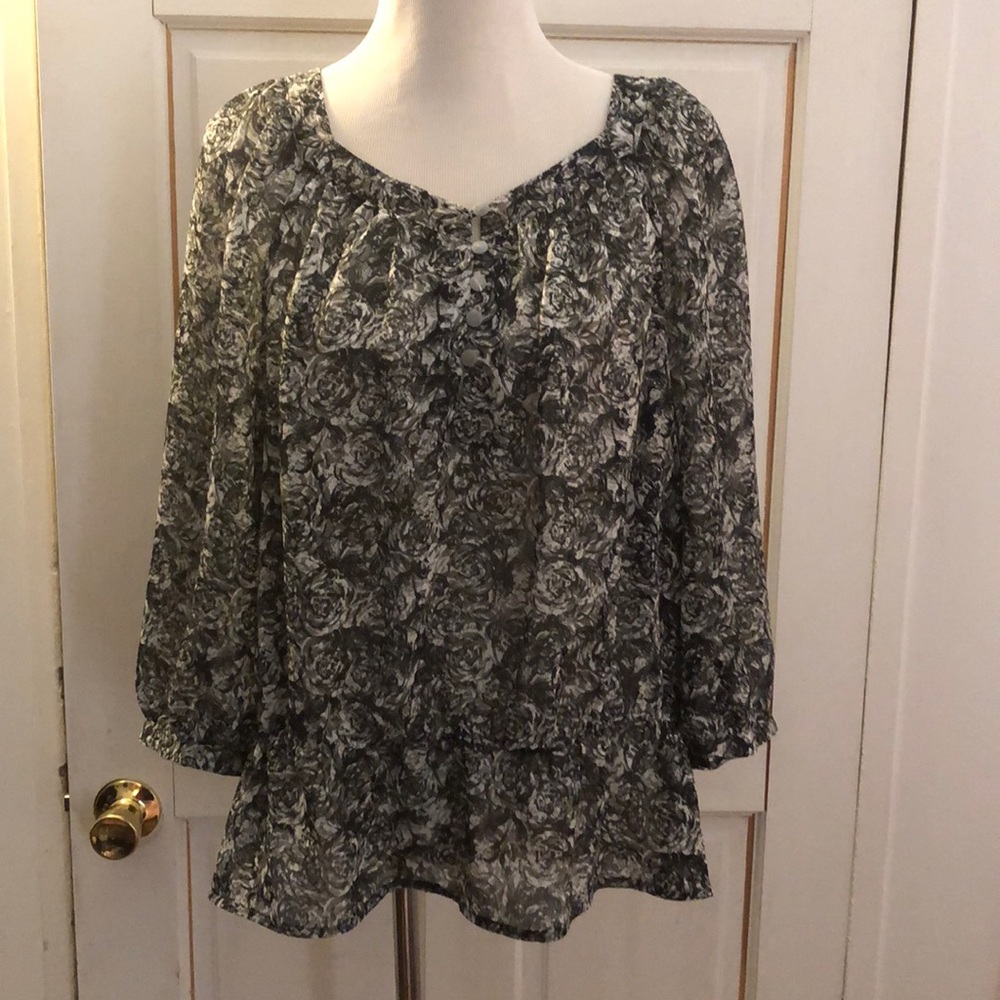 Women’s XL Liz Claiborne Sheer Blouse Black White